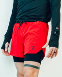Red Apex lined running shorts front by Nightclubs Suck