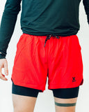 Red Apex running shorts compression liner detail by Nightclubs Suck