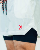 White Apex lined running shorts front by Nightclubs Suck