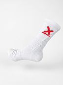 White Exo tall running socks product shot by Nightclubs Suck