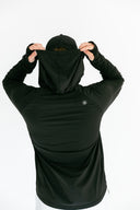 Black Flow lightweight hoodie sleeve cuff over a training watch by Nightclubs Suck