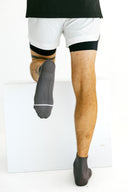 Gray mid Ghost running socks with red X detail by Nightclubs Suck