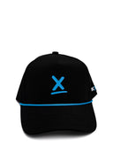 Black Queen City performance running hat with blue X by Nightclubs Suck