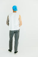 Back view of an athlete wearing the blue Queen City hat by Nightclubs Suck