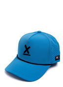 Blue Queen City running hat three quarter view with nc X side tag by Nightclubs Suck