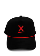 Black Redline performance running hat with red X detail by Nightclubs Suck