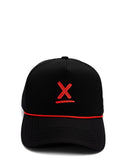 Black Redline performance running hat with red X and red rope by Nightclubs Suck