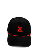 Black Redline running hat front view with red X detail by Nightclubs Suck