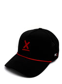Black Redline running hat three quarter view with nc X side tag by Nightclubs Suck