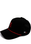 Black Redline running hat side profile with perforated mesh panels by Nightclubs Suck