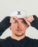 White Redline hat with black X rope detail and high crown by Nightclubs Suck