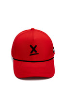 Red Redline performance running hat with black X detail by Nightclubs Suck