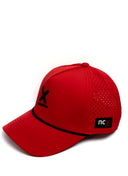 Red Redline running hat three quarter view with perforated panels by Nightclubs Suck