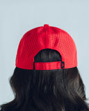 Back of the red Redline running hat with adjustable closure by Nightclubs Suck