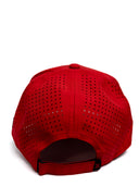 Red Redline running hat back with perforated crown and hook and loop closure by Nightclubs Suck
