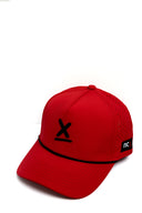 Red Redline running hat angled view with nc side tag by Nightclubs Suck
