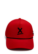 Red Redline running hat with black X and high crown by Nightclubs Suck