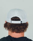 White on white Redline performance running hat detail by Nightclubs Suck