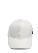 White on white Redline running hat with tonal X front view by Nightclubs Suck