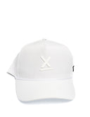 White on white Redline running hat angled view with nc side tag by Nightclubs Suck