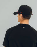 Black Threshold performance tee front with red X chest logo by Nightclubs Suck