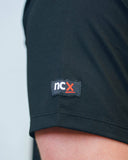 Black Threshold sweat-wicking training tee on model by Nightclubs Suck