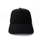 front view of black performance hat with black X by Nightclubssuck