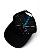 inside view of black performance hat with blue accents by Nightclubssuck