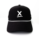 front view of black performance hat with white X by Nightclubssuck