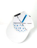 inside view of white performance hat with blue accents by Nightclubssuck