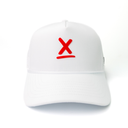 front view of white performance hat with red X by Nightclubssuck